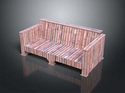 Outdoor Wooden Bench With Slatted Backrest And Armrests For Garden Patio 3d model