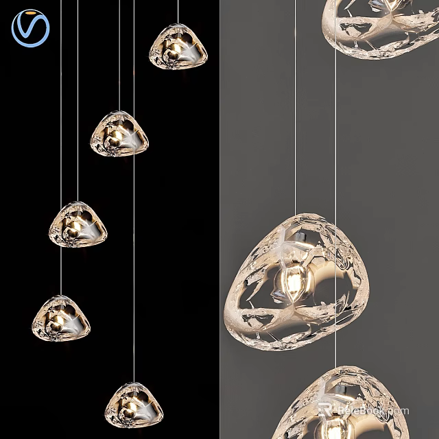 Modern Artistic Chandelier Design With Transparent Irregular Glass Shapes Hanging In Interior Decor 3d model 