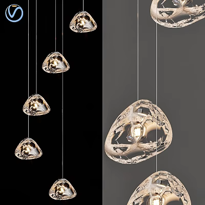 Modern Artistic Chandelier Design With Transparent Irregular Glass Shapes Hanging In Interior Decor 3d model