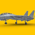Detailed Gray Fighter Jet Model With Twin Tails Cockpit And Landing Gear On Yellow Background 3d model