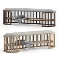 Stylish Wooden Sofa Bench With Gray Padded Seat Slatted Frame And Folded Blanket