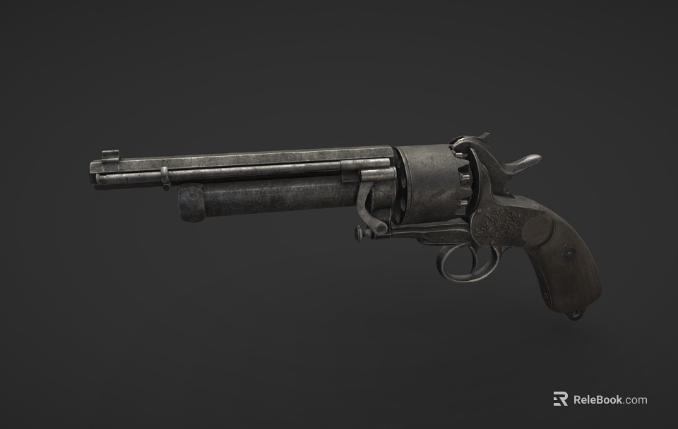 Vintage Revolver Handgun With Classic Design And Worn Metal Texture 3d model 