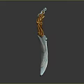 Decorative Knife With Carved Wooden Handle And Blue Blade Featuring Intricate Patterns And Elegant Design