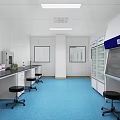 Modern Laboratory Interior With Blue Flooring White Cabinets Lab Benches And Fume Hood