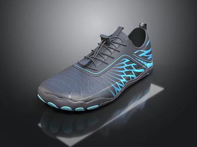 Modern Gray and Blue Casual Shoes With Mesh Design Laces And Blue Sole Details 3d model