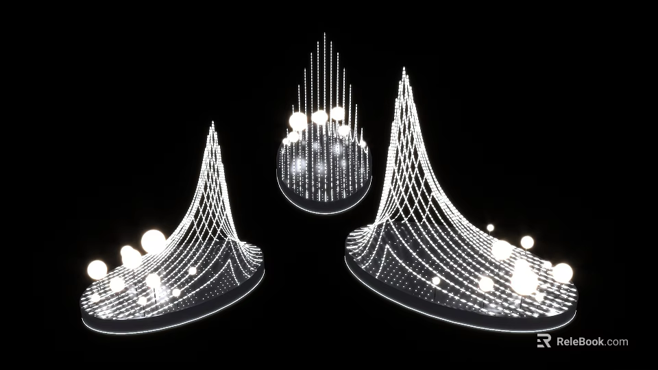 Modern Unique Curved Wire Frame Outdoor Lights With LED Bulbs And Warm Glow 3d model 