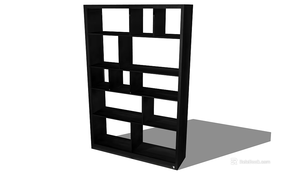 Black Modern Bookcase With Open Shelf Design And Multiple Storage Spaces For Home Office 3d model 