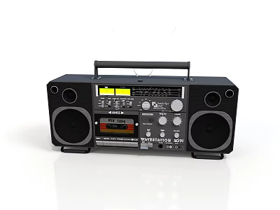 Vintage Black Boombox With Large Speakers Carry Handle And Control Knobs 3d model