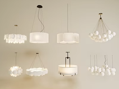 Modern Pendant Lights With Various Stylish White Spherical And Round Shades 3d model