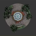 Serene Garden Area Featuring Central Fountain Trees Benches And Colorful Flower Beds