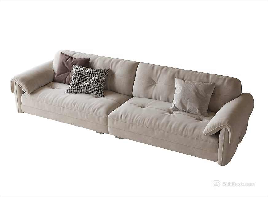 Comfortable Modern Beige Fabric Sectional Sofa With Soft Decorative Throw Pillows 3d model