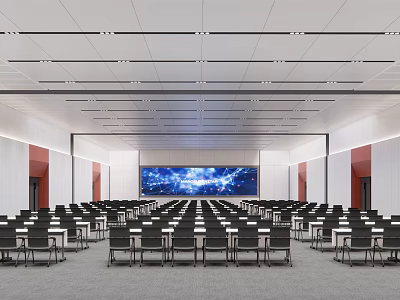 Modern Conference Room Interior With Rows of Chairs And Large LED Screen 3d model