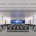 Modern Conference Room Interior With Rows of Chairs And Large LED Screen