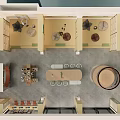 Book Art Display Space With Wooden Ceiling Shelves And Central Round Table