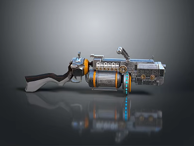 Futuristic Sci-Fi Weapon With Metallic Structure Orange Blue Accents And Mechanical Design 3d model