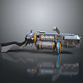 Futuristic Sci-Fi Weapon With Metallic Structure Orange Blue Accents And Mechanical Design