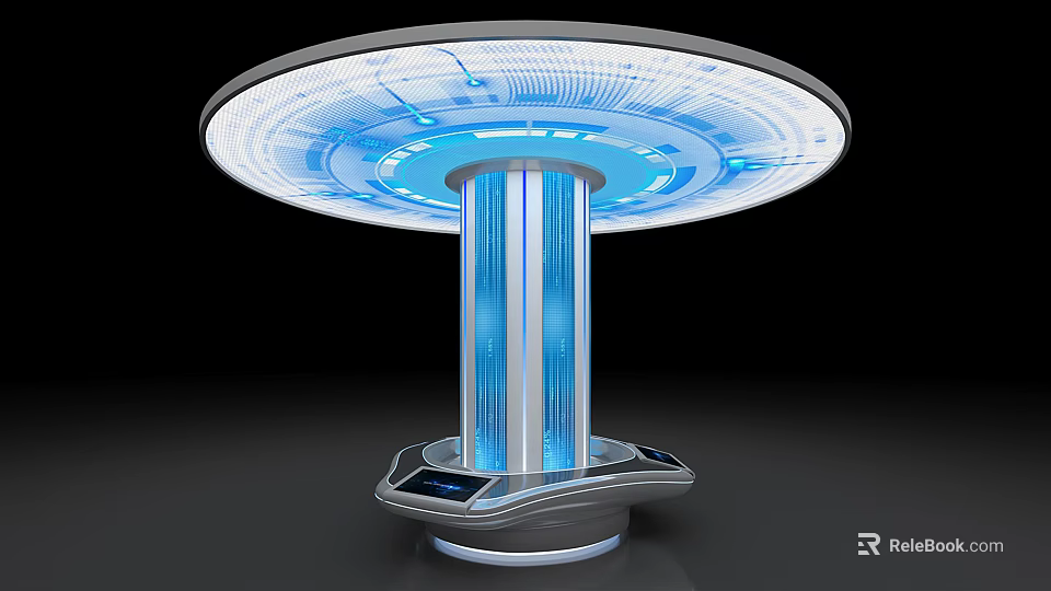 Modern Interactive Public Facility With Circular Blue Lit Top And Digital Interface 3d model 