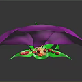 Blooming Vibrant Purple Flower with Pink Stamens Green Stem and Fresh Leaves