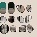 Various Shaped Mirrors With Black Green Brown Frames Reflecting Room Interiors