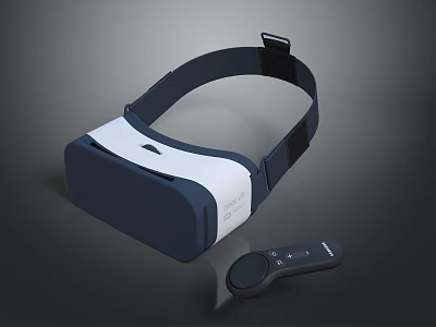 Blue And White VR Headset With Ergonomic Headband And Wireless Controller 3d model