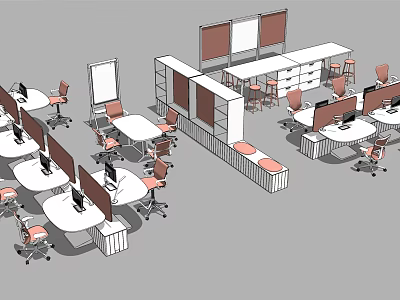 Modern Minimalist Office Space With Multiple Desks Chairs And Computer Monitors 3d model