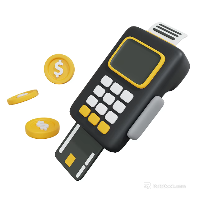 Smart POS Payment Machine With Digital Display And Dollar Coins 3d model 
