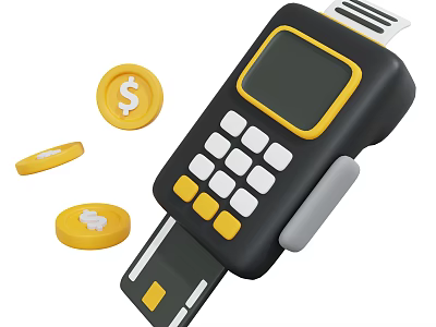 Smart POS Payment Machine With Digital Display And Dollar Coins 3d model