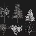 Various Arbor Tree Varieties With Bare Branches and Snowy Foliage 3d model