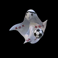 Traditional Arabic Style Doll with White Robe Black Headscarf Red Stars and Soccer Ball