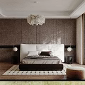 Modern Metal Cylindrical Bedside Table With White Spherical Pendant Light Beige Curtains And Grey Headboard