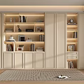 Modern Light Colored Bookshelf with Built in Lighting Cabinets and Decor in Living Room