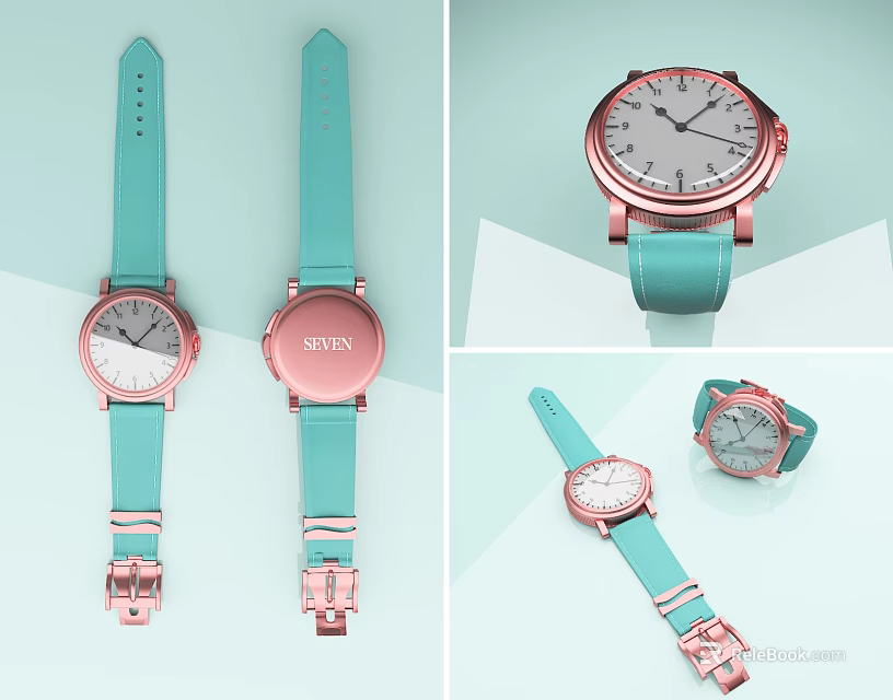 Stylish Pink Watch With Teal Strap And White Dial Modern Design Details 3d model 