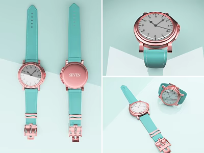 Stylish Pink Watch With Teal Strap And White Dial Modern Design Details 3d model