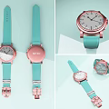 Stylish Pink Watch With Teal Strap And White Dial Modern Design Details