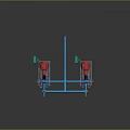 Industrial Pipeline Equipment With Blue Pipes Red Pumps And Valves On Concrete Bases