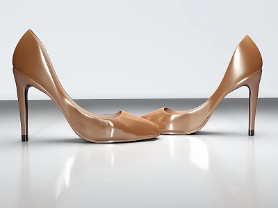 Elegant Woman Wearing Brown Shiny Stiletto High Heels On Smooth Surface 3d model