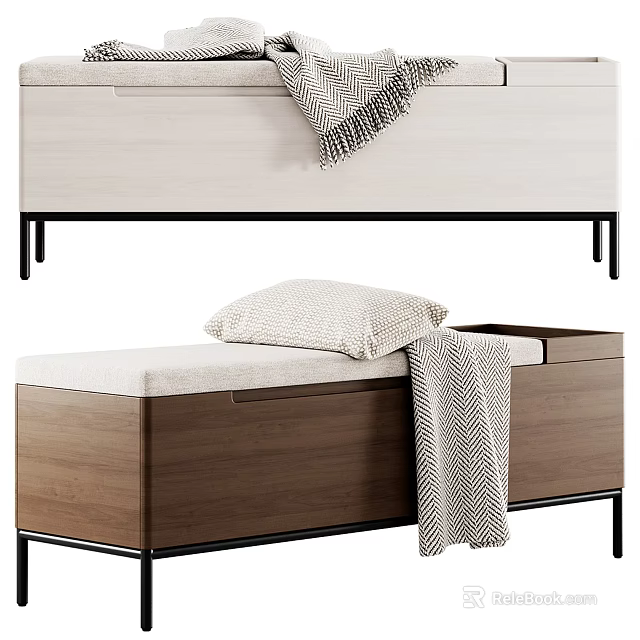 Modern Storage Benches In Light And Dark Styles With Cushions Pillows And Throws 3d model 