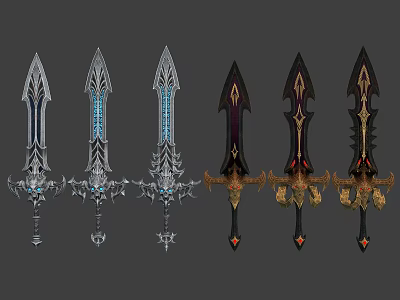 Fantasy Swords Collection With Intricate Designs And Decorative Details In Various Colors 3d model