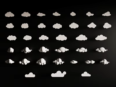 Wall Decor White Cloud Shaped Decorative Pieces on Black Background Neatly Arranged Modern Home Decoration 3d model