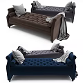 Modern Velvet Chaise Lounge With Decorative Pillows And Throw Blanket In Gray Brown Blue Colors