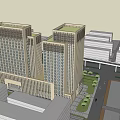 Modern High Rise Office Building With Glass Curtain Walls And Symmetrical Facade Design
