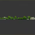 Cartoon Scene With Round Green Grassland Winding Race Track Trees And White Buildings