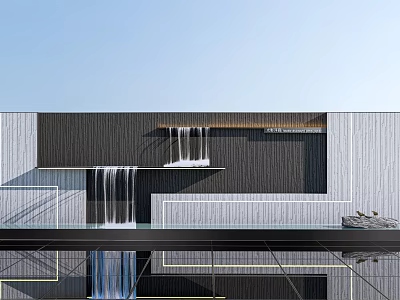 Modern Background Wall Design With Waterfall Features Gray White Panels And Wooden Accent 3d model