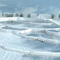 Snowy Winter Landscape With Icy Pools And Wavy White Structures Under Cloudy Sky 3d model