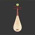 Traditional Red Pipa Musical Instrument With Wooden Body And Strings