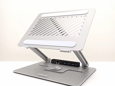 Modern Iron Art Laptop Stand With Hollow Design USB Ports And Stable Support 3d model