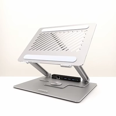 Modern Iron Art Laptop Stand With Hollow Design USB Ports And Stable Support 3d model