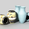 Ceramic Floral Vases With Blue Textured And Yellow Patterned Designs For Modern Home Decor