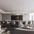 Elegant Modern Private Dining Room With Round Table Pendant Light And Floor To Ceiling Windows