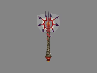 The Decorative Warhammer Weapon with Red Purple Design Star Shaped Head and Spike Details 3d model